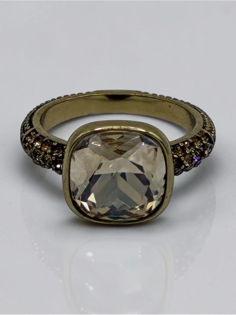 Heidi Daus Gold-Tone Champagne Crystal Statement Ring Size 9.75